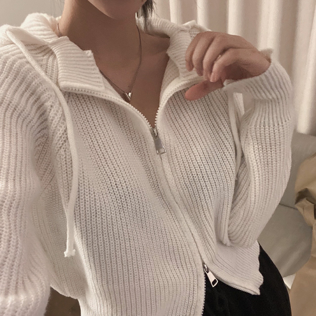 creamcheese-다양하게 즐기는, 니트 후드집업 자켓  - jp♡韓國女裝外套