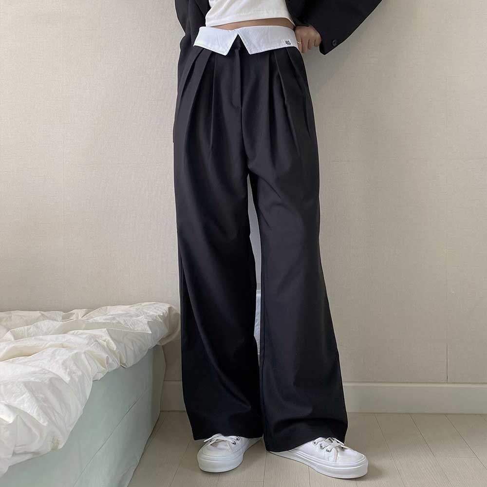 habi-unni-9049 워크 롤업 와이드 롱슬랙스(3color/S~M)♡韓國加大碼褲