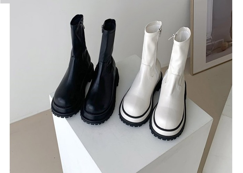 be-witch-라운드 토 삭스핏 플랫폼 통굽 스판 미들부츠 워커 (굽 5cm)♡韓國女裝鞋