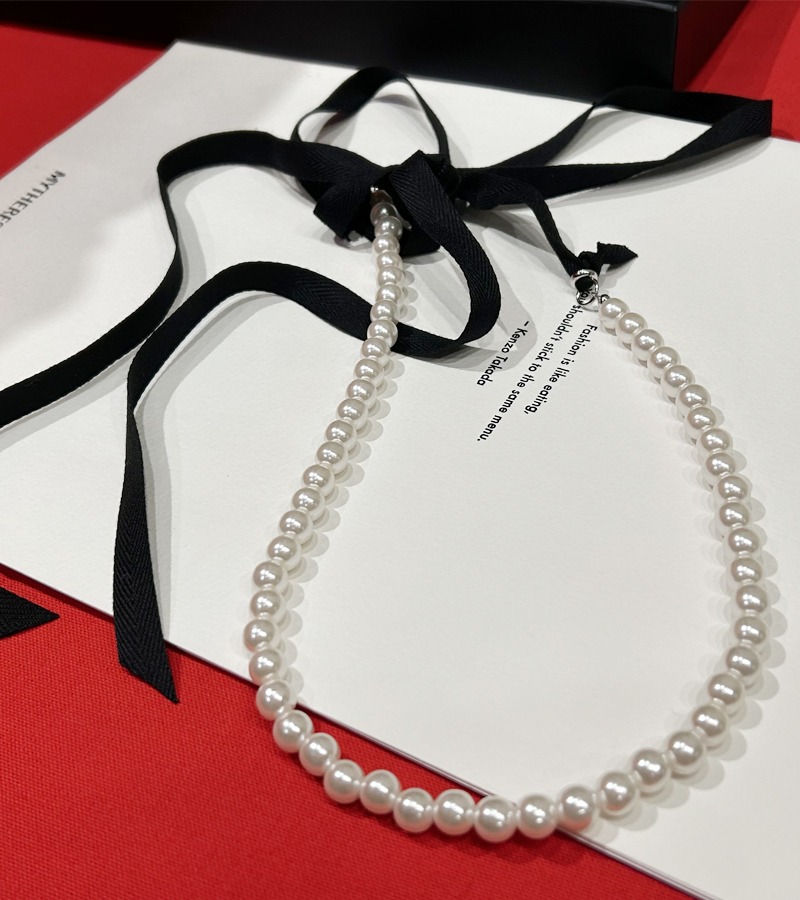 walkingcoco-ribbon pearl necklace♡韓國女裝飾品