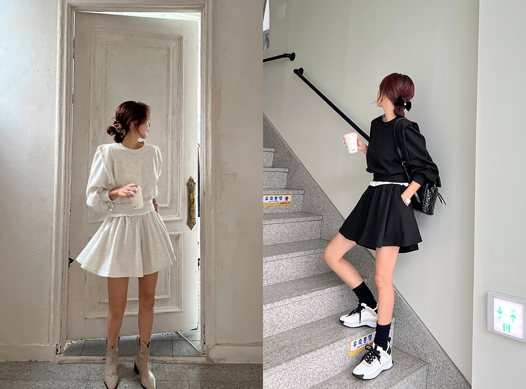naning9-우케토 맨투맨치마바지세트(E08)♡韓國女裝上衣