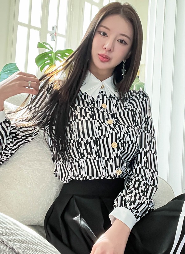 kjoli - 델리안 더블 카라 패턴 블라우스♡韓國女裝上衣