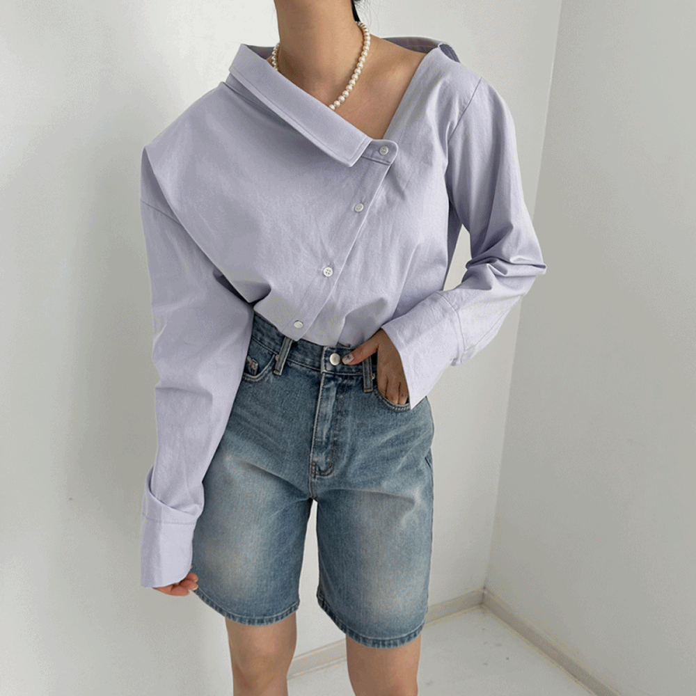 basico - 언발단추 오프숄더셔츠♡韓國女裝上衣