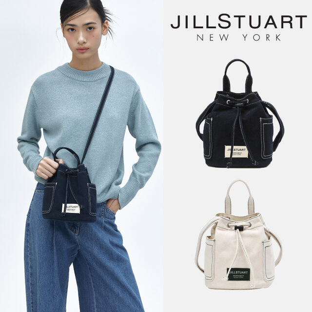韓國 JILLSTUART - Navy Canvas Stitch Mini Bucket Cross Bag 帆布縫線迷你水桶交叉包