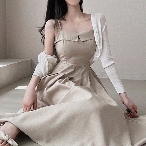 lovensome - [청순단아!/코디셋!] 로로 볼레로  나시 롱원피스 투피스 세트 2color♡韓國女裝連身裙套裝