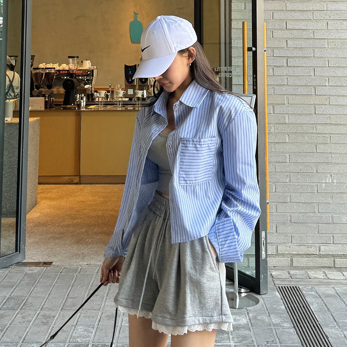 theresheis - 카야 스트라이프 포켓 셔츠♡韓國女裝上衣