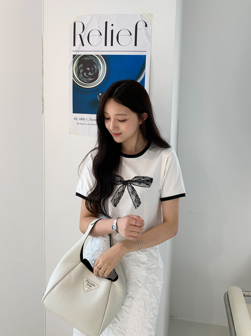 miamasvin - 기프트 리본 하프 티셔츠♡韓國女裝上衣